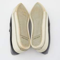 Pre Owned Miu Miu Black Patent Leather Metal Cap Pointed Toe Platform Slip On Sneakers Size 41