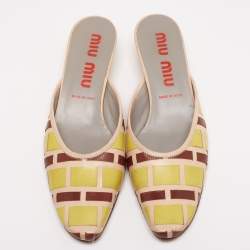 Pre Owned صندل سلايد ميو ميو جلد مغزول ثلاثي اللون مقاس 37.5