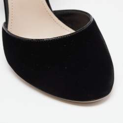 Miu Miu Black Velvet Crystal Embellished Heel Bow Ankle Strap Sandals Size 37.5