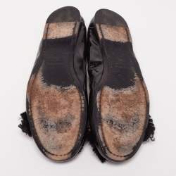 Pre Owned Miu Miu Black Patent Crystal Embellished Scrunch Ballet Flats Size 40