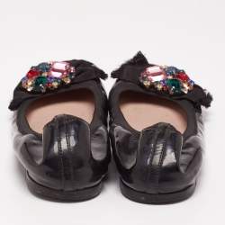 Pre Owned Miu Miu Black Patent Crystal Embellished Scrunch Ballet Flats Size 40