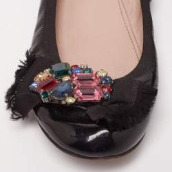 Pre Owned Miu Miu Black Patent Crystal Embellished Scrunch Ballet Flats Size 40