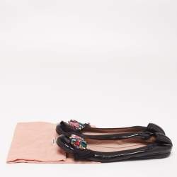 Pre Owned Miu Miu Black Patent Crystal Embellished Scrunch Ballet Flats Size 40