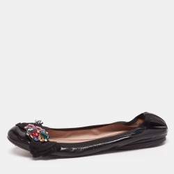 Pre Owned Miu Miu Black Patent Crystal Embellished Scrunch Ballet Flats Size 40