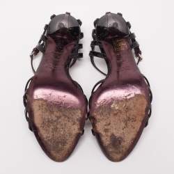 Pre Owned Miu Miu Black/Purple Patent and Leather Strappy Sandals Size 36.5