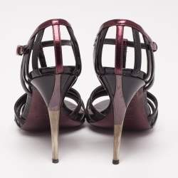 Pre Owned Miu Miu Black/Purple Patent and Leather Strappy Sandals Size 36.5