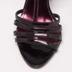 Pre Owned Miu Miu Black/Purple Patent and Leather Strappy Sandals Size 36.5
