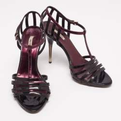Pre Owned Miu Miu Black/Purple Patent and Leather Strappy Sandals Size 36.5