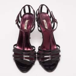 Pre Owned Miu Miu Black/Purple Patent and Leather Strappy Sandals Size 36.5
