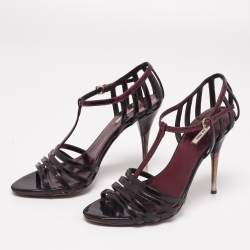 Pre Owned Miu Miu Black/Purple Patent and Leather Strappy Sandals Size 36.5