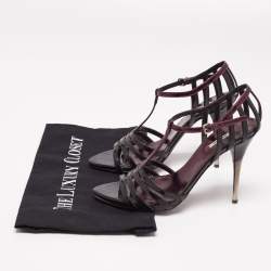 Pre Owned Miu Miu Black/Purple Patent and Leather Strappy Sandals Size 36.5