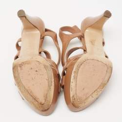 Miu Miu Beige Patent Leather Criss Cross Platform Sandals Size 39.5