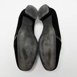 Miu Miu Black Velvet Crystal Embellished Slip On Loafers Size 38