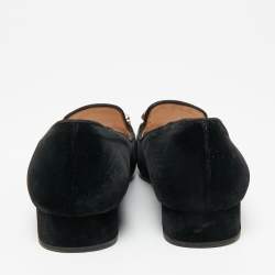 Miu Miu Black Velvet Crystal Embellished Slip On Loafers Size 38