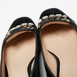 Miu Miu Black Velvet Crystal Embellished Slip On Loafers Size 38