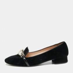 EMBELLISHED VELVET LOAFERS - Black