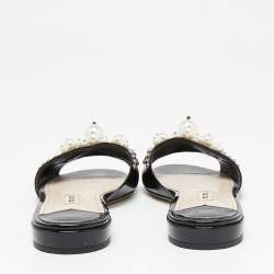 Miu Miu Black Patent Leather Pearl Embellished Flats Size 37