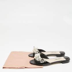 Miu Miu Black Patent Leather Pearl Embellished Flats Size 37