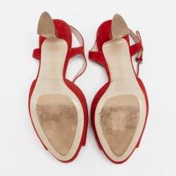 Miu Miu Red Suede Bow Ankle Strap Platform Sandals Size 39.5