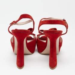 Miu Miu Red Suede Bow Ankle Strap Platform Sandals Size 39.5