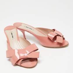 Miu Miu Pink Patent Leather Bow Slide Sandals Size 40
