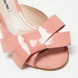 Miu Miu Pink Patent Leather Bow Slide Sandals Size 40