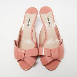 Miu Miu Pink Patent Leather Bow Slide Sandals Size 40