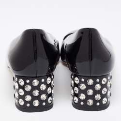 Pre Owned Miu Miu Black Patent Leather Crystal Embellished Block Heel Pumps Size 39