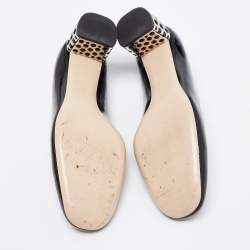 Pre Owned Miu Miu Black Patent Leather Crystal Embellished Block Heel Pumps Size 39