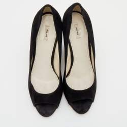 Miu Miu Black Suede Peep Toe Wedge Pumps Size 39