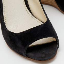 Miu Miu Black Suede Peep Toe Wedge Pumps Size 39