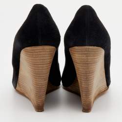 Miu Miu Black Suede Peep Toe Wedge Pumps Size 39