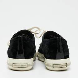 Pre Owned Miu Miu Black Patent Leather And Velvet Crystal Embellished Cap Toe Lace Up Sneakers Size 37