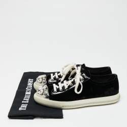 Pre Owned Miu Miu Black Patent Leather And Velvet Crystal Embellished Cap Toe Lace Up Sneakers Size 37