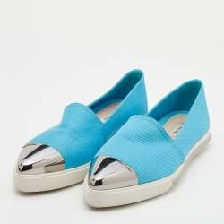 Miu Miu Blue Canvas Metal Cap Toe Slip On Sneakers Size 37.5