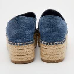 مملوكة مسبقًا Miu Miu Blue Denim Crystal Embellished Cap Toe Platform Espadrilles Size 35