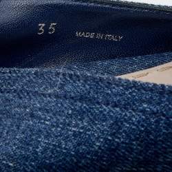 مملوكة مسبقًا Miu Miu Blue Denim Crystal Embellished Cap Toe Platform Espadrilles Size 35