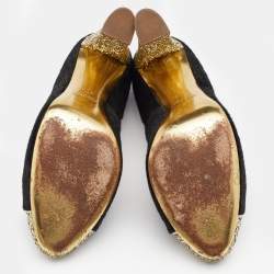 Miu Miu Black/Gold Calf Hair And Glitter Cap Toe Block Heel Pumps Size 37.5
