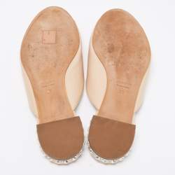 Pre Owned Miu Miu Beige Patent Leather Bow Crystal Embellished Heel Flat Slides Size 39