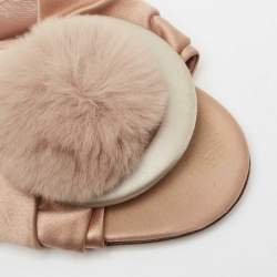 Miu Miu Beige Pleated Satin Pom Pom Slide Sandals Size 40