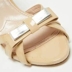 Miu Miu Beige Patent Leather Crystal Embellished Heel Ankle Strap Sandals Size 36.5