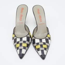 Miu Miu Multicolor Woven Leather Pointed Toe Mules Size 39.5