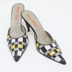 Miu Miu Multicolor Woven Leather Pointed Toe Mules Size 39.5