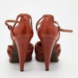 Miu Miu Burnt Orange Leather Ankle Strap Platform Sandals Size 40