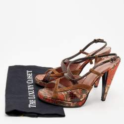 Miu Miu Multicolor Brocade And Python Strappy Slingback Sandals Size 39.5