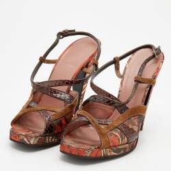 Miu Miu Multicolor Brocade And Python Strappy Slingback Sandals Size 39.5