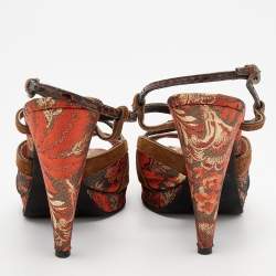 Miu Miu Multicolor Brocade And Python Strappy Slingback Sandals Size 39.5