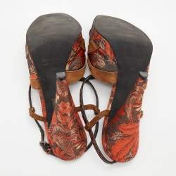 Miu Miu Multicolor Brocade And Python Strappy Slingback Sandals Size 39.5