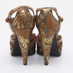 Miu Miu Brown/Gold Brocade Fabric And Python Trim D'orsay Ankle Strap Pumps Size 40