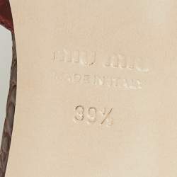 Pre Owned Miu Miu Burgundy Croc Embossed Leather Crystal Embellished Heel Slide Sandals Size 39.5